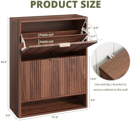 IRONCK Fluted Shoe Storage Cabinet, Walnut - Image 2