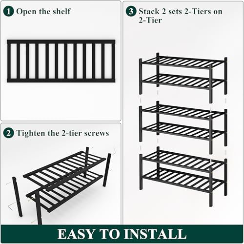 Smiry Bamboo Shoe Rack, 12 Vertical Slats, 6 Tier - 26.8" Wide, Black - Image 6