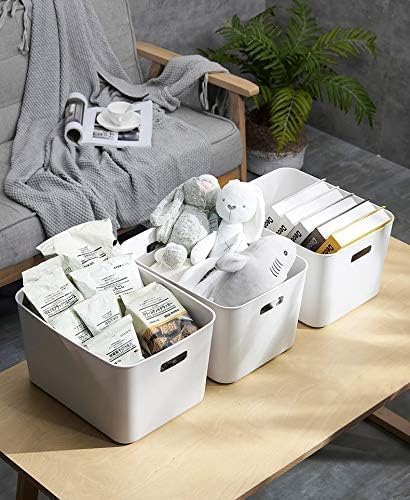 Set of 4 Plastic Storage Bin,“13.4x10.2x8'' Versatile Kitchen Pantry Organization and Storage,for Plastic Storage Container Under Bed,Under Sink Bathroom Organizer (White,4 Pack Large - Image 5