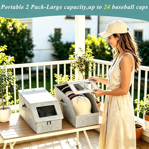 2 Pack Baseball Caps Storage Box,Ball Hats Organizer,16.1''L*8.6''W*6.7''H - Image 4