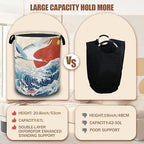 White Crane Laundry Baskets,Red Sun Japanese Wave Laundry Hamper,Storage Basket with Handles for Bathroom Bedroom College Dormitory Living Room Nursery Organizer 16"x20.8" - Image 4