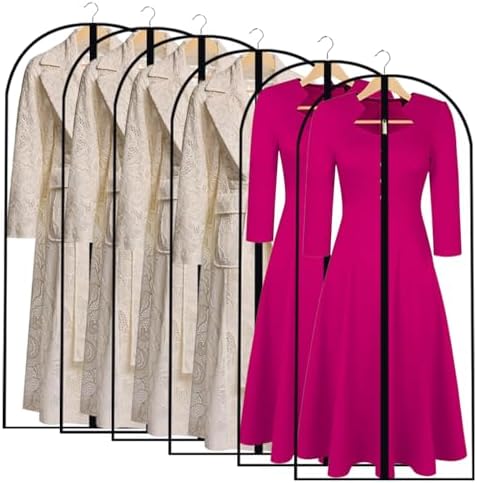 All Clear Garment Bags for Hanging Clothes, 55" (Set of 6) Dress Bags for Gowns Long, Plastic Dustproof Dress Garment Bag, Long Dress Bag with Zipper for gown, winter long coats, dance costume by UOUEHRA