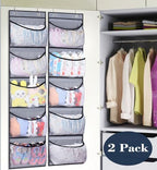 KEETDY Hanging Shelves Over the Door Organizer Storage for Closet with 5 Pockets Organizer for Bedroom Bathroom, 2 Pack（Grey） - Image 3