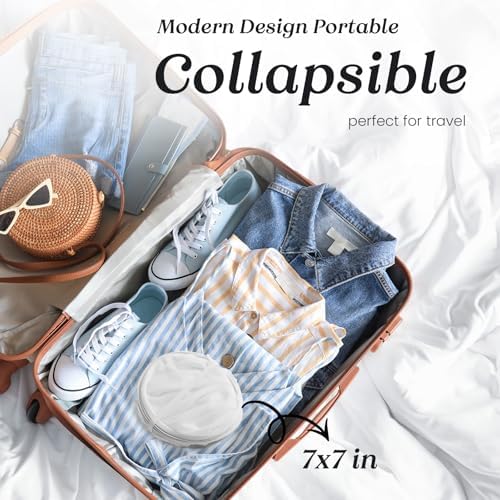 TECHMILLY Collapsible Mesh Pop Up Laundry Hamper with Sturdy Handles and Side Pocket - Portable Foldable Clothes Baskets for Dorm, Bathroom & Travel Storage (White) - Image 2