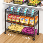 3IngSeagulls 3-Tier Expandable Rolling Pantry Floor Organizer, Stackable Pantry Storage Cart with Wheels, Kitchen Fruit and Vegetable Storage Rack for Onion, Potato, Food, Snacks by 3IngSeagulls