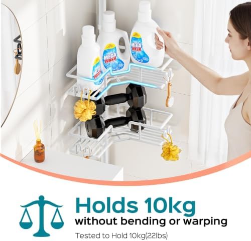 HAMITOR Corner Shower Organizer, 4-Tier Tension Pole Caddy with Hook, White - Image 5