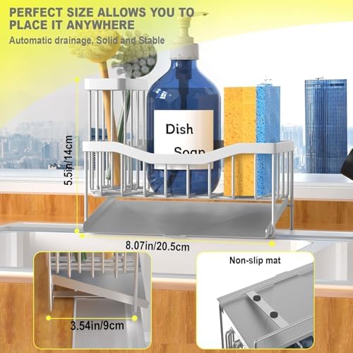 Maifan Sink Caddy Sponge Holder for Kitchen with Brush Holder and Stainless Steel Self Drain Tray, Rustproof Kitchen Sink Organizer for Sponge, Soap Dispenser Storage Accessories (Lacquer Silver) - Image 5
