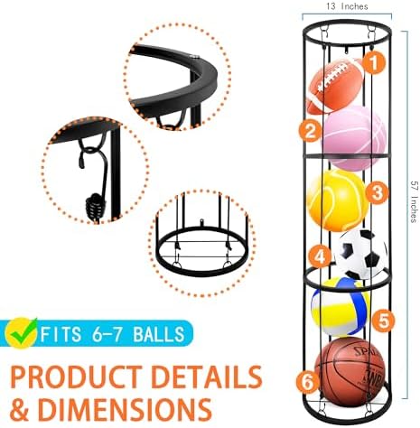 Garage Ball Storage Rack, Wall-Mounted Basketball Holder, Vertical Ball Rack for Soccer Volleyball Football Basketball, Space-Saving Sports Ball Storage Organizer for Garage & Home - Image 2