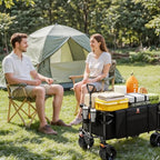 Navatiee Big Wheels Collapsible Wagon Cart Foldable, Heavy Duty Beach Wagon with Silent All-Terrain Wheels, Folding Utility Grocery Cart with Side Pocket and Brakes for Camping Garden Sports, Black - Image 7