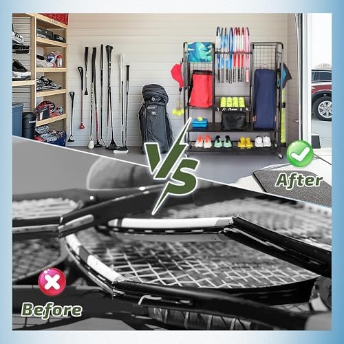 PLKOW Tennis Bag Organizer Tennis Racket Storage Rack, Tennis Equipment Holder for Bags, Balls, Racquet & Accessories, Versatile Gear Organizer for Garage, Club, or School - Image 6