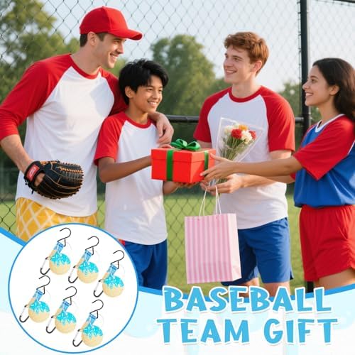 Blue Ice Cream Drip Baseball Softball Dugout Organizer Bag Fence Hook Helmet Glove Hanger with Name Tag Sports Team Gifts Gear for Boys Girls Coach Mom Must Have Travel Accessory-6pcs - Image 5