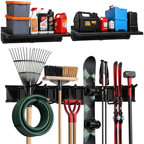TIDYME Garage Tool Organizer Wall Mount 96", 2 Shelves & 6 Double Hooks by Tidyme