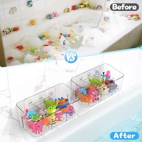 Bath Toy Storage 4 Packs, Large Bath Toy Holder - 3 Compartments, Quick-Dry - Image 6