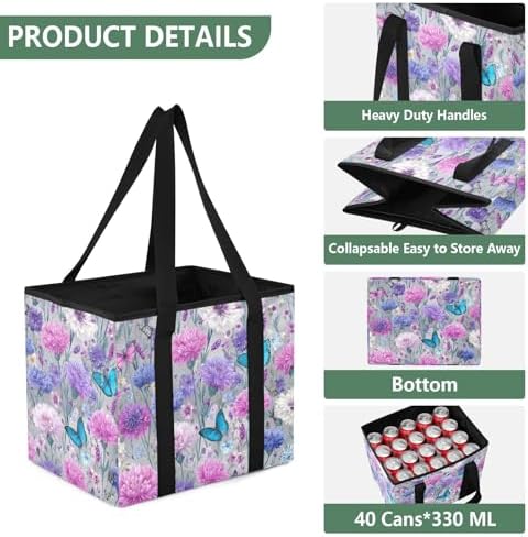 Trunk Organizer Collapsible Car Organizer with Handle Car Storage Box Bin for Groceries SUV Utility Tote Bag Portable Vehicle Container White Carnation Butterfly Cornflower - Image 3