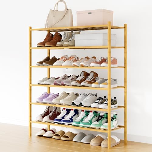 Smiry Bamboo Shoe Rack, 16 Vertical Slats, 6 Tier - 33.7" Wide, Natural by Smiry