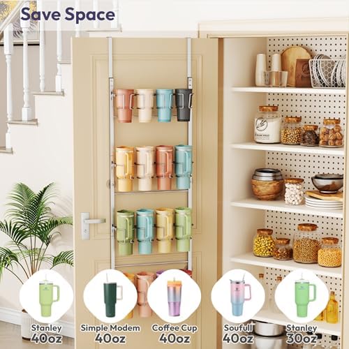 SWTYMIKI 4-Tier Water Bottle Organizer – Over the Door Stanley Cup Holder, Cup Organizer for Door or Wall Mount Option, Stanley Accessories for Pantry, Dorm, Office, RV Use, Silver - Image 3