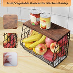 Wawocs Fruit Basket for Kitchen Counter, Fruit Bowl Stackable Wall Mounted Hanging Fruit Basket Wire Basket with Wood Lid with Banana Hanger Hooks, Onion,Potato,Fruit and Vegetable Storage - Image 3