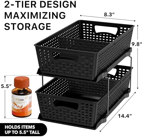 Simple Houseware 2 Tier Pull-Out Sliding Drawer Under Sink Storage, Black - Image 2