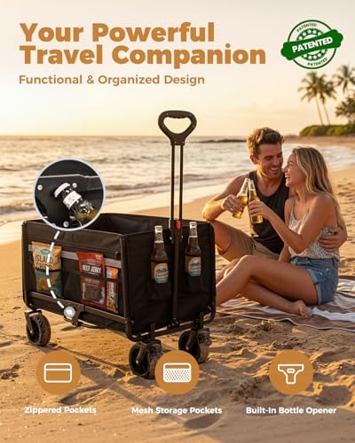 Collapsible Wagon 440lbs Load 42.5" Extra Long with Brake, Cover, Tailgate - Image 5