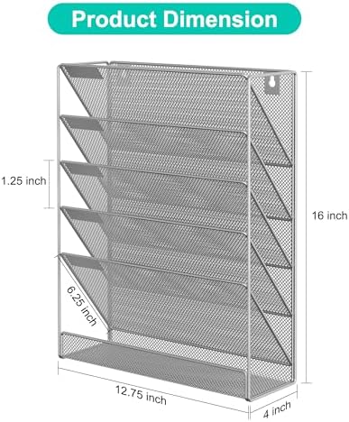 EasyPAG 5 Tier Wall File Holder, Mesh Hanging Folder Organizer with Classify Label, Versatile Desk File Holder, Vertical Wall Mounted Mail Organizer for Office Home Cubicle, Silver - Image 2