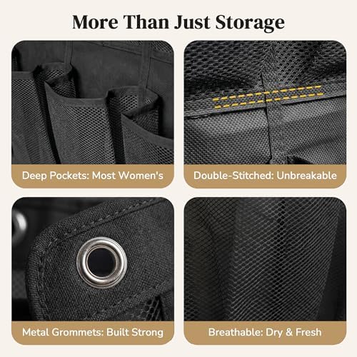 48 Pockets Over the Door Shoe Organizer, Large Mesh Hanging Shoe Rack, 6-Column Heavy Duty Shoe Storage for Sneakers and Heels, Behind Door Holder for Entryway Bedroom Dorm College, Black - Image 5