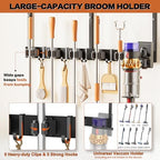 Broom Holder Wall Mount with Cleaning Supplies Organizer, Laundry Room Organization and Storage Shelves with Mop Hanger Rack Gripper Hooks, Utility Shelf Closet Organizer for Home Garage Kitchen - Image 2