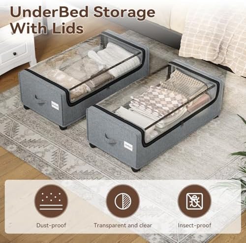 Under Bed Storage, 4-Packs Under Bed Storage With Wheels, Under bed Shoe Storage, Metal Frame, 90L Capacity, Storage Drawers for Bedroom - Image 2