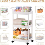 Volnamal Diaper Caddy, 3 Tier Rolling Cart for Baby Essentials, Off-White - Image 6