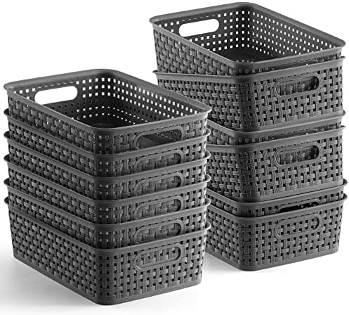 [ 12 Pack ] Plastic Storage Baskets - Small Pantry Organization and Storage Bins - Household Organizers for Laundry Room, Bathrooms, Bedrooms, Kitchens, Cabinets, Countertops, Under Sink or On Shelve by NETANY