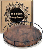 10" Rustic Brown Wood Lazy Susan,360° Decorative Turntable for Countertop by TOMOAZA