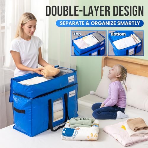 TAILI 2 Tier Moving Bags,2 Blue Silver Storage Bags with Visible Window - Image 3