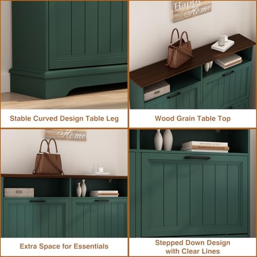 Hidden Shoe Storage Cabinet with 4 Flip Drawers & Open Storage - Image 6