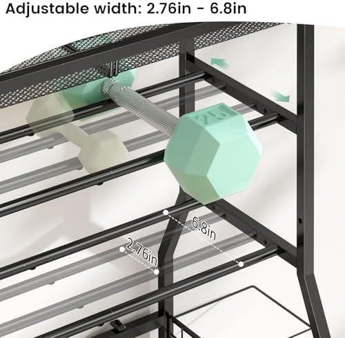 Home Gym Storage Rack, Dumbbell Rack with Yoga Mat Storage, Weight Rack Stand with Lockable Wheels and Hooks, Home Workout Equipment Organizer for Yoga, Dumbbell, Kettlebells, Ball Storage - Image 4