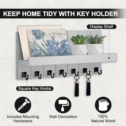 Key Holder for Wall, Decorative Key Holder with Shelf - Image 2