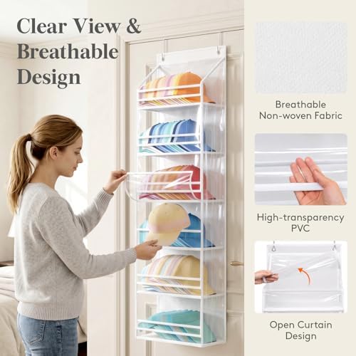 Lifewit 6 Tier Clear Over the Door Hat Rack, Baseball Caps Organizer, White - Image 2