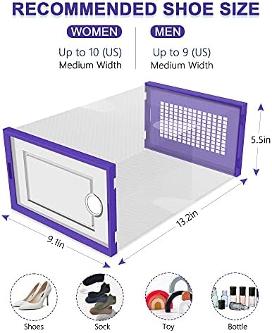 Kuject Large Shoe Organizers Storage Boxes for Closet, 12 Pack Clear Plastic Stackable Storage Bins with Lids, Under Bed Shoe Containers for Entryway, Drop Front, Fit up to Women's Size 10,Purple - Image 3