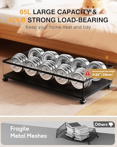 Under Bed Storage with Wheels,2Pack Underbed Shoe Storage Organizer,7.5-10.6 inchTall Adjustable Storage for Underbed with Lids,65L Extra large capacity for Clothes, Blankets,Shoes - Image 4