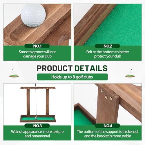 Blosssound Golf Putter Stand for 8 Clubs & 12 Balls Wooden Golf Club Holder Golfs Rack Display Organizer Storage with Artificial Grass Mat for Sports Indoor Home Garage Accessories - Image 3