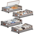 Yecaye 60L Under Bed Storage with Wheels, 4 Pack, Greige | 360° Rolling Wheels, Clear Lids & Label, Reinforced Handle, Rolling Metal Drawers for Clothes, Blankets, Shoes in Bedroom by Yecaye