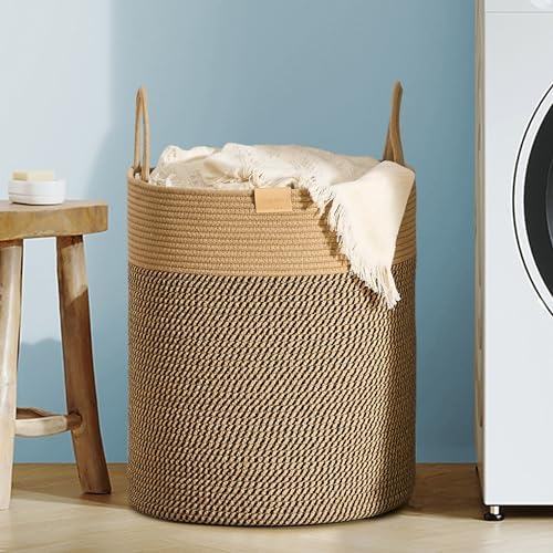 Nunsino Laundry Hamper 62L,Large Laundry Basket for Clothes,Decorative Storage Basket for Blankets,Cotton Rope Woven basket for bedroom,Dark Brown by Nunsino