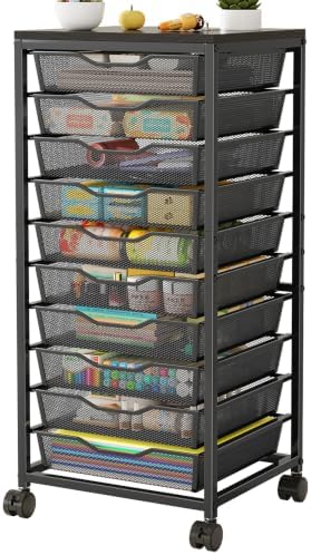 10-Drawer Rolling Storage Cart, Craft Organizers and Storage, Black by Aokitsink