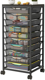 10-Drawer Rolling Storage Cart, Craft Organizers and Storage, Black by Aokitsink