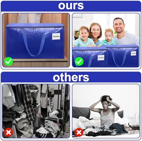 6 Pack Extra Large Heavy Duty Moving Bags with Reinforced Zippers & Wide Carry Handles, Durable Storage Totes for Clothes Packing, Dorm Moves & Home Organization, Blue - Image 6