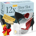 12x Shoe Slot Organizers, Space Saving Shoe Stackers for Closet, Adjustable 3 Levels Shoe Space Saver, Anti-Slip, Foldable & Compact Shoe Organizer, 12 Shoe Deodorizer Pills Included, Clear by Unknown