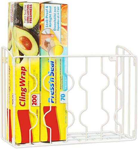 SIMPLE HOUSEWARE Wall Door Mount Kitchen Wrap Organizer Rack, White - Image 5