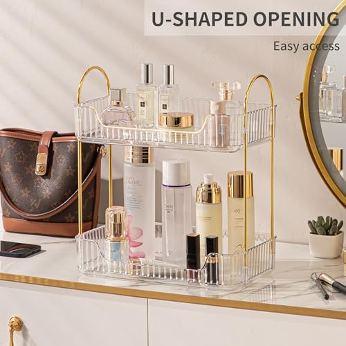 Akinbas 2 Tier Bathroom Organizer Countertop Makeup Perfume Tray Skincare Organizer for Bathroom Dresser Vanity (White) - Image 5