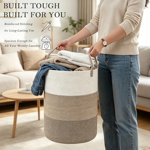 105L Extra Large Laundry Basket,Clothes Hamper with Handles- Brown - Image 5