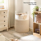 Nunsino Laundry Hamper 95L,Large Laundry Basket for Clothes,Decorative Storage Basket for Blankets,Cotton Rope Woven basket for bedroom,Brown White - Image 2