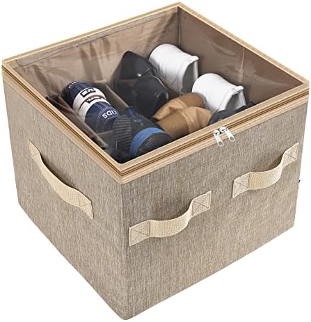 Moteph Shoe Organizer for Closet - Shoe Storage Organizer for Closet Organization with Clear Cover & Adjustable Dividers, Shoe Rack & Basket - (Light Brown, Small - 12 Pairs) by MOTEPH