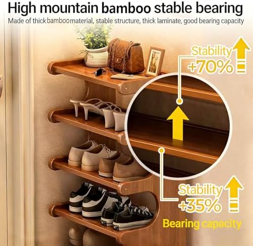 39" Bamboo Shoe Rack - Vertical Shoe Organizer Rack for Small Space, Narrow Shoe Tower for Closet, Entryway, Corner, Tall Shoe Shelf with Removable Shelves, Flexible Storage Shelf for Saving Space - Image 4